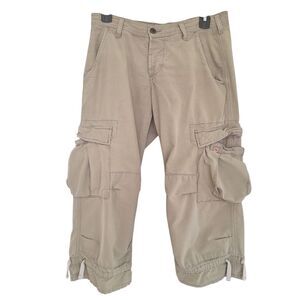 Joie Ripstop Cropped Cargo Pants VTG Y2K MADE IN USA Khaki Button Fly size 27